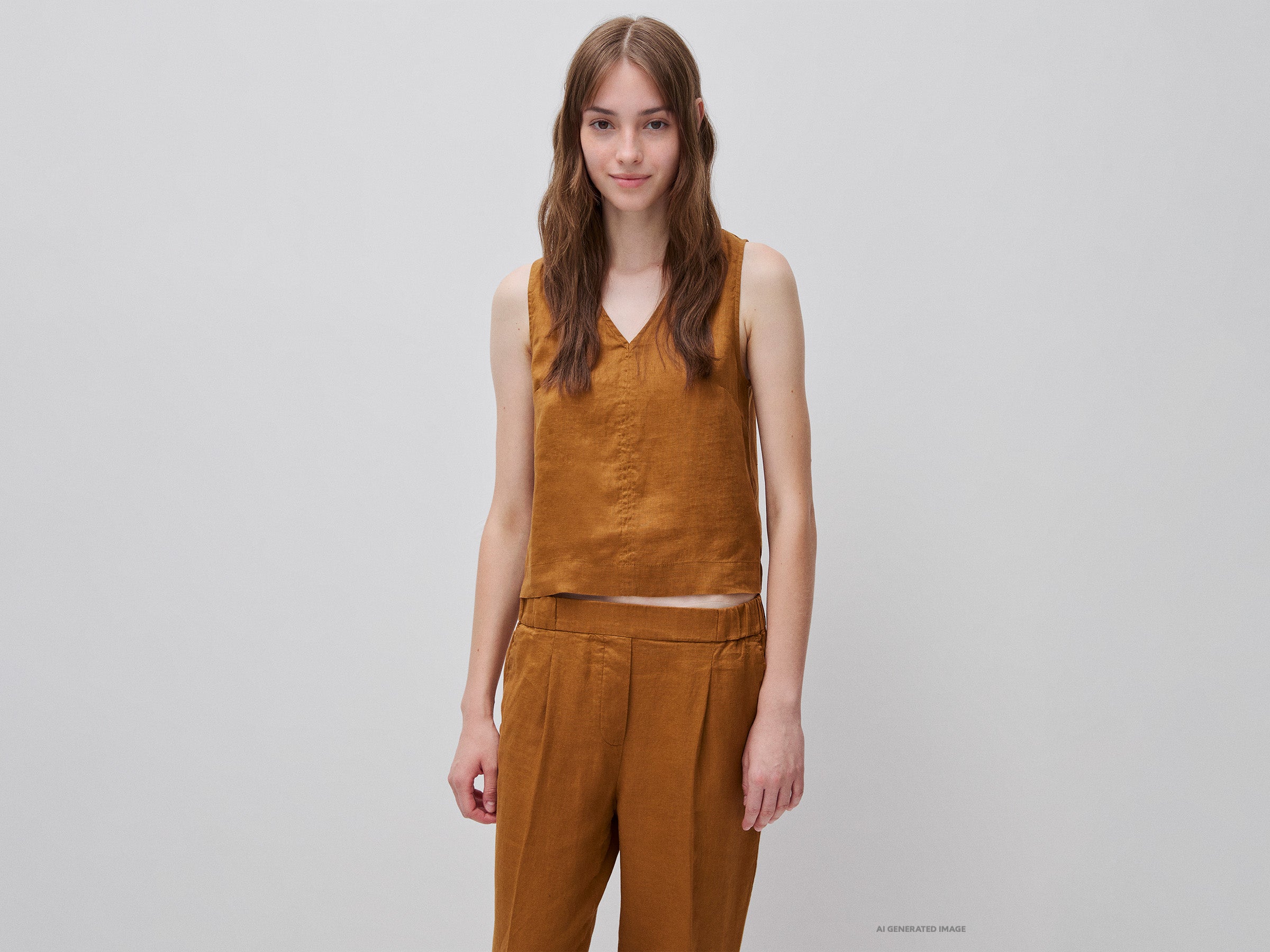 Benetton Tops top lino scollo V M 100% lino
