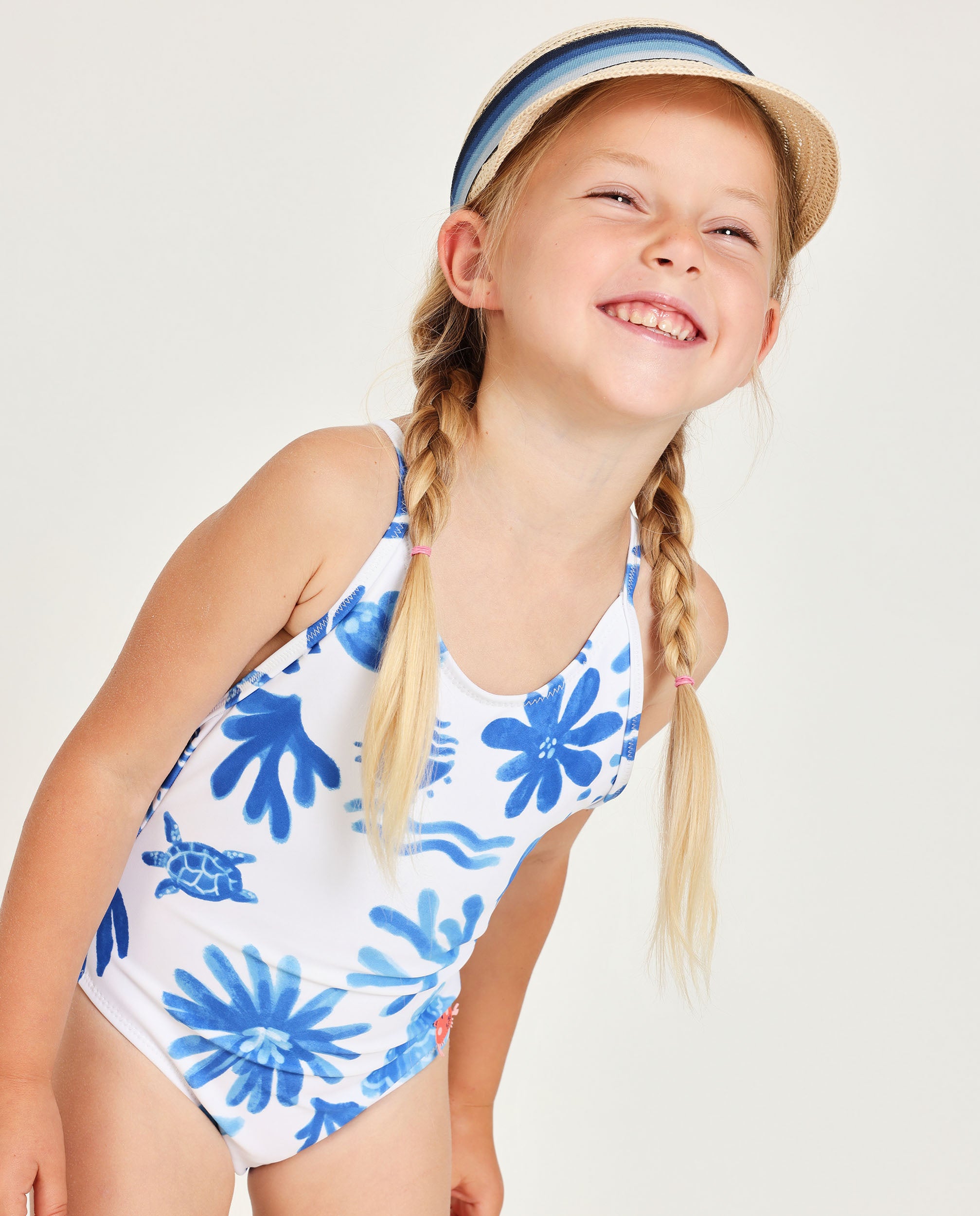 TucTuc Costumi Da Bagno costume bambina bianco stampa mare