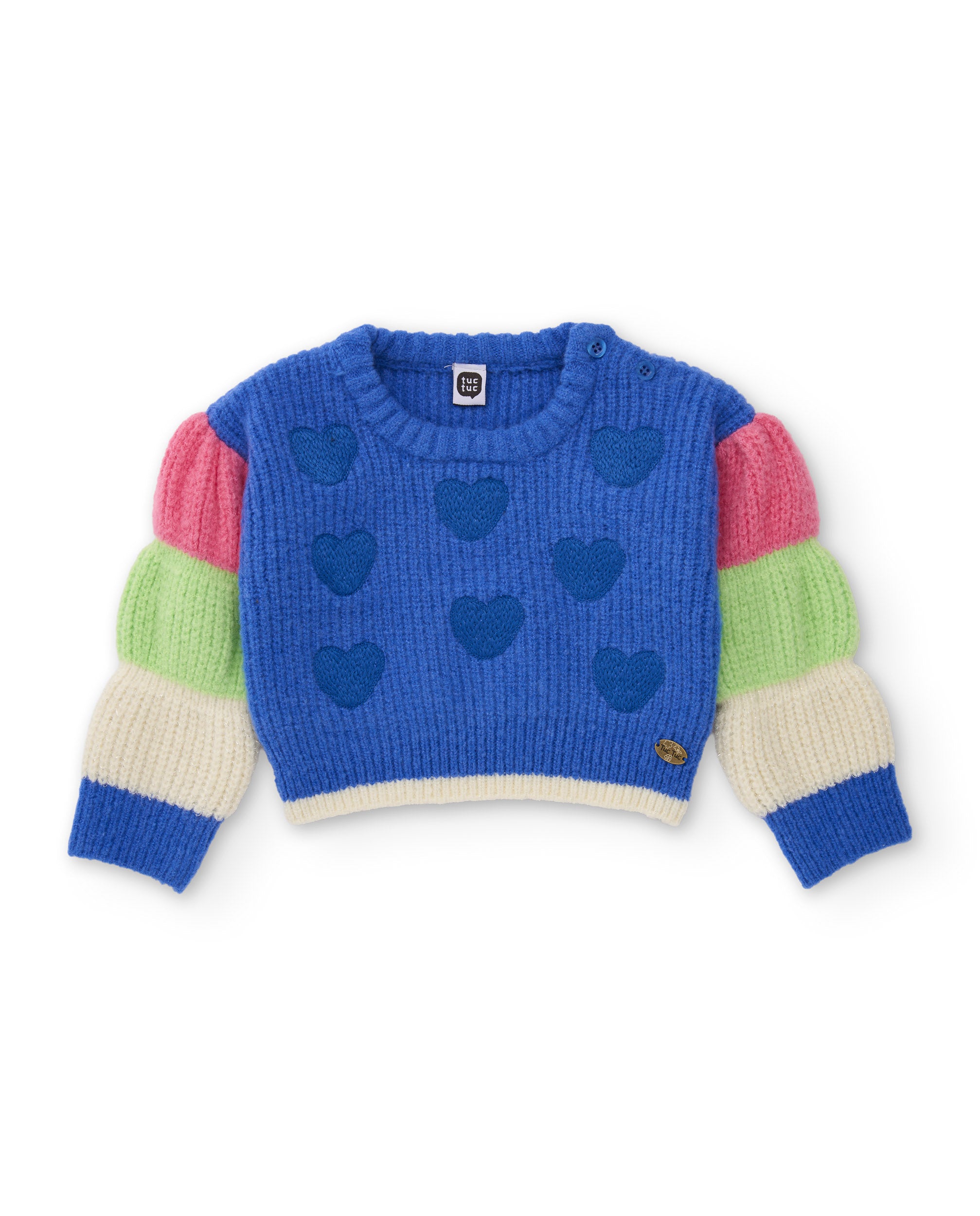 TucTuc Maglioni Maglione bambina cuori blu maniche bicolore