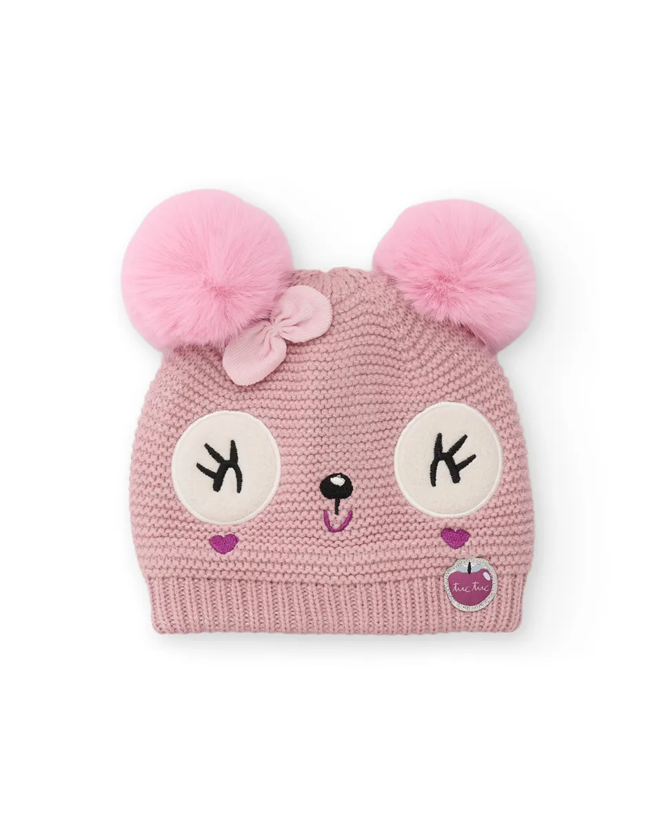 TucTuc Accessori berretto bambina Rosa panda pompon tricot