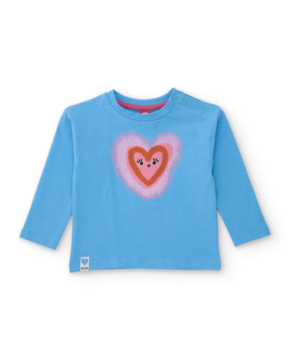 TucTuc Magliette maglia bambina azzurro cuore cotone