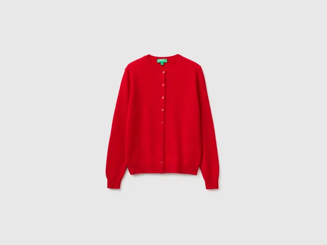 United Colors of Benetton cardigan lana merino rosso taglia M