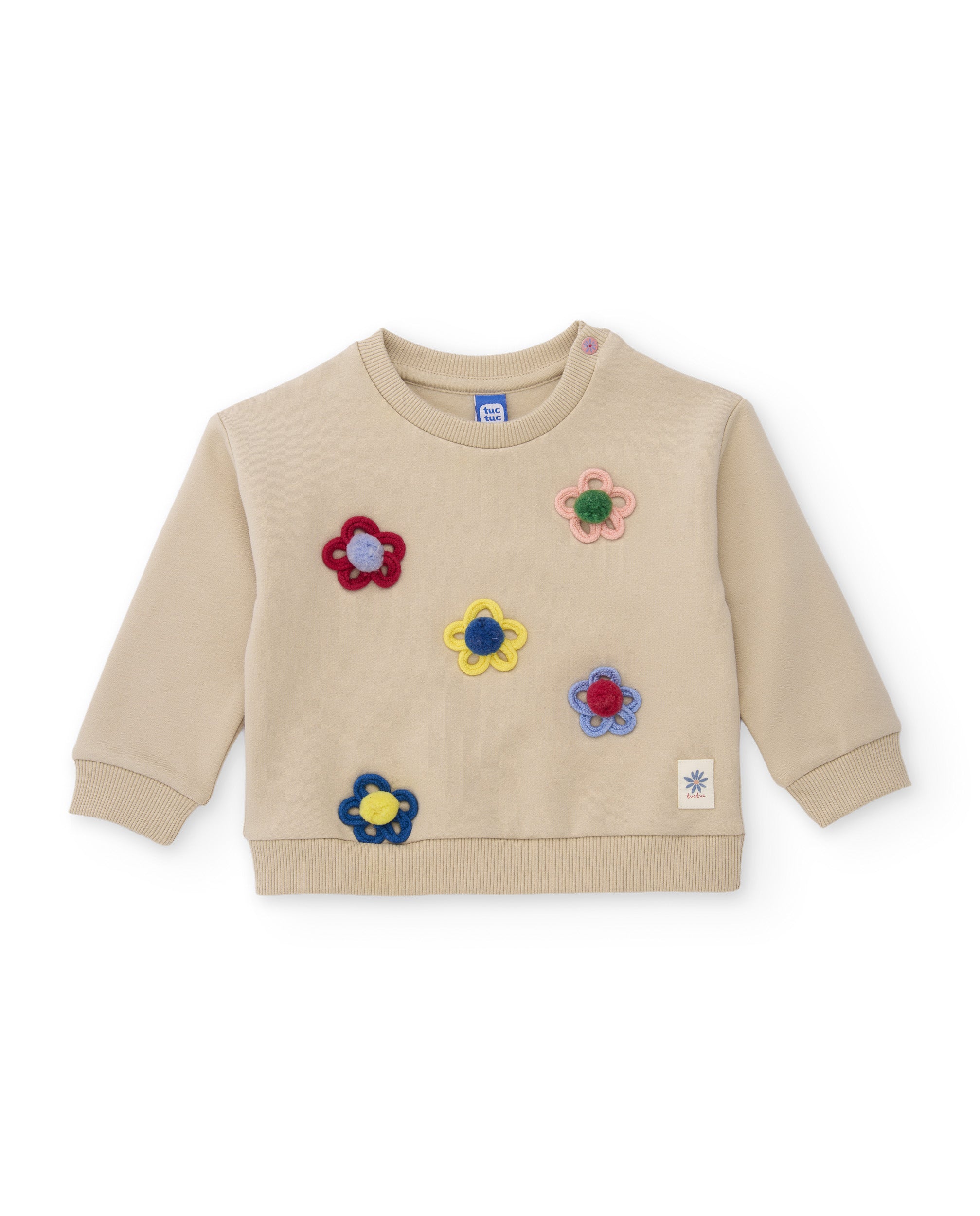 TucTuc Completi Tuta Bambina Beige Felpa Fiori 2 Pezzi