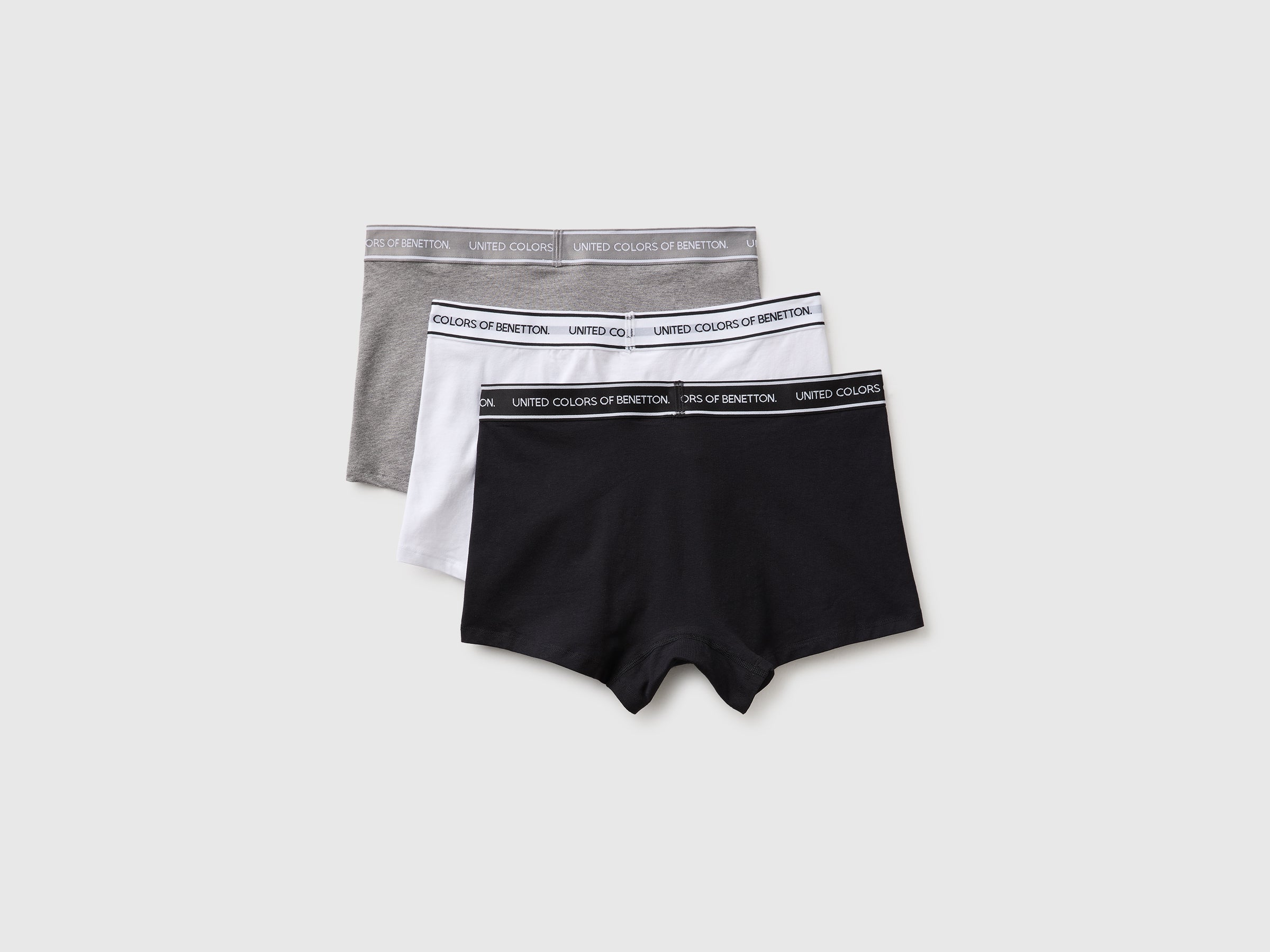 United Colors of Benetton Set 3 Boxer Cotone Nero Grigio Bianco
