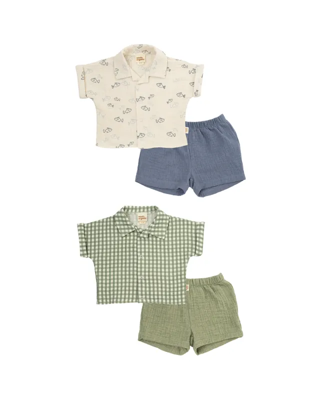 Woolly Organic Baby Sets camicia e shorts neonato cotone verde salvia