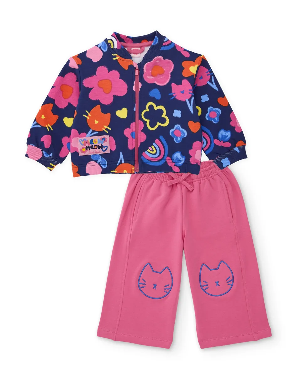 TucTuc Completi completo bambina felpa blu rosa gatti