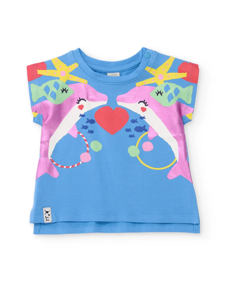 TucTuc Magliette T-shirt bambina blu delfini maniche corte
