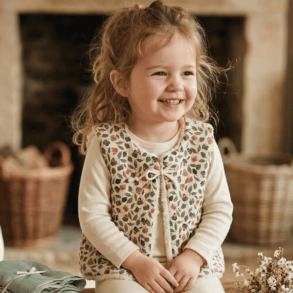 Petite Citrouille Célestine gilet bambino cotone fiori reversibile