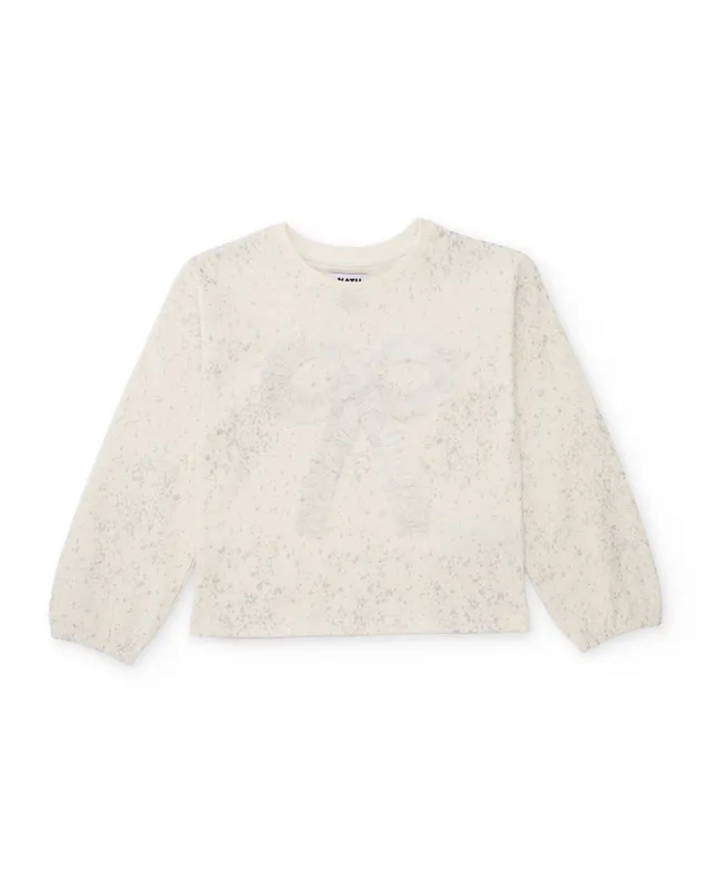 TucTuc Magliette Fiocco T-shirt Bambina Bianco Manica Lunga