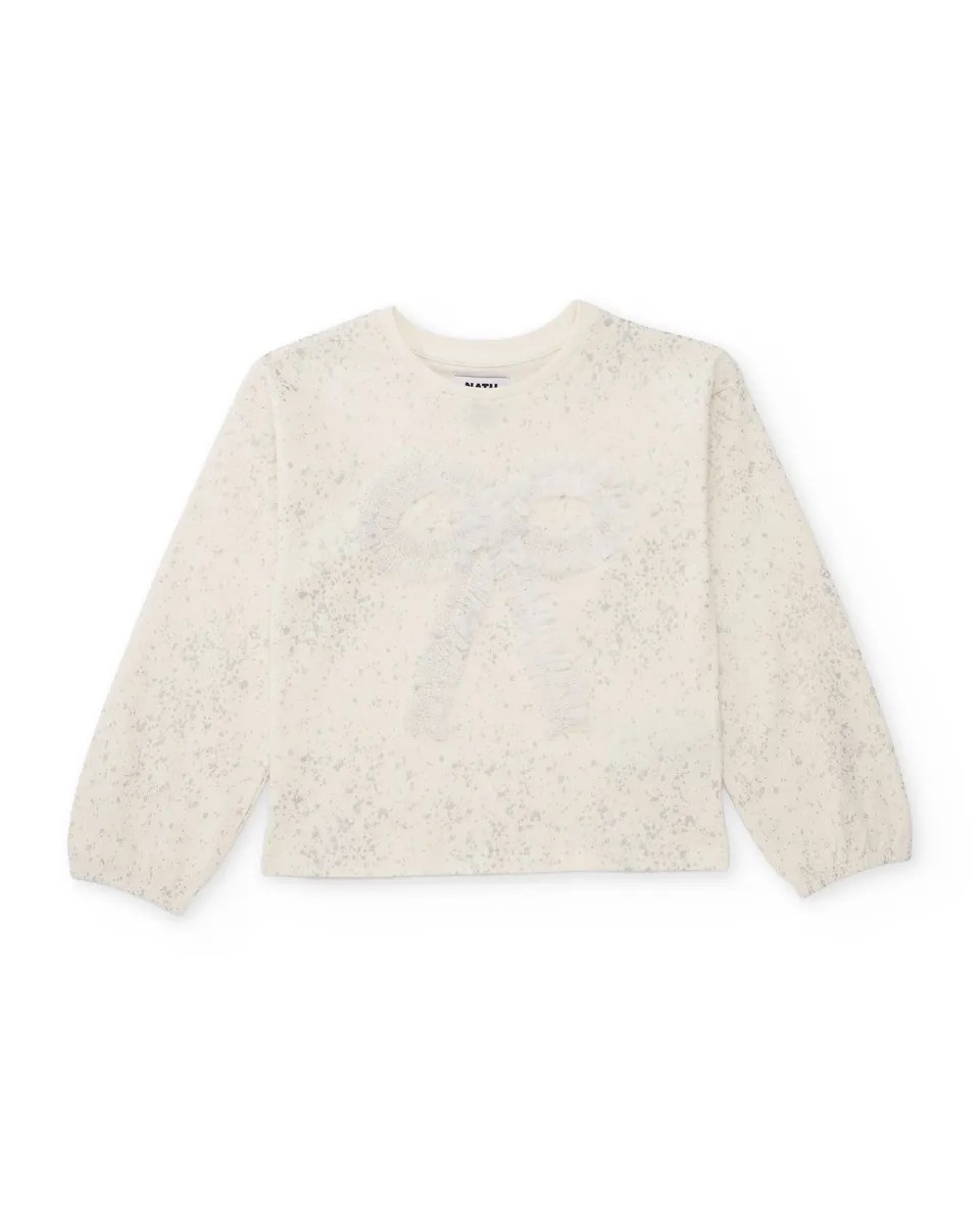 TucTuc Magliette Fiocco T-shirt Bambina Bianco Manica Lunga