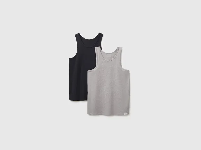 Benetton set 2 canotte cotone elasticizzato nero grigio melange