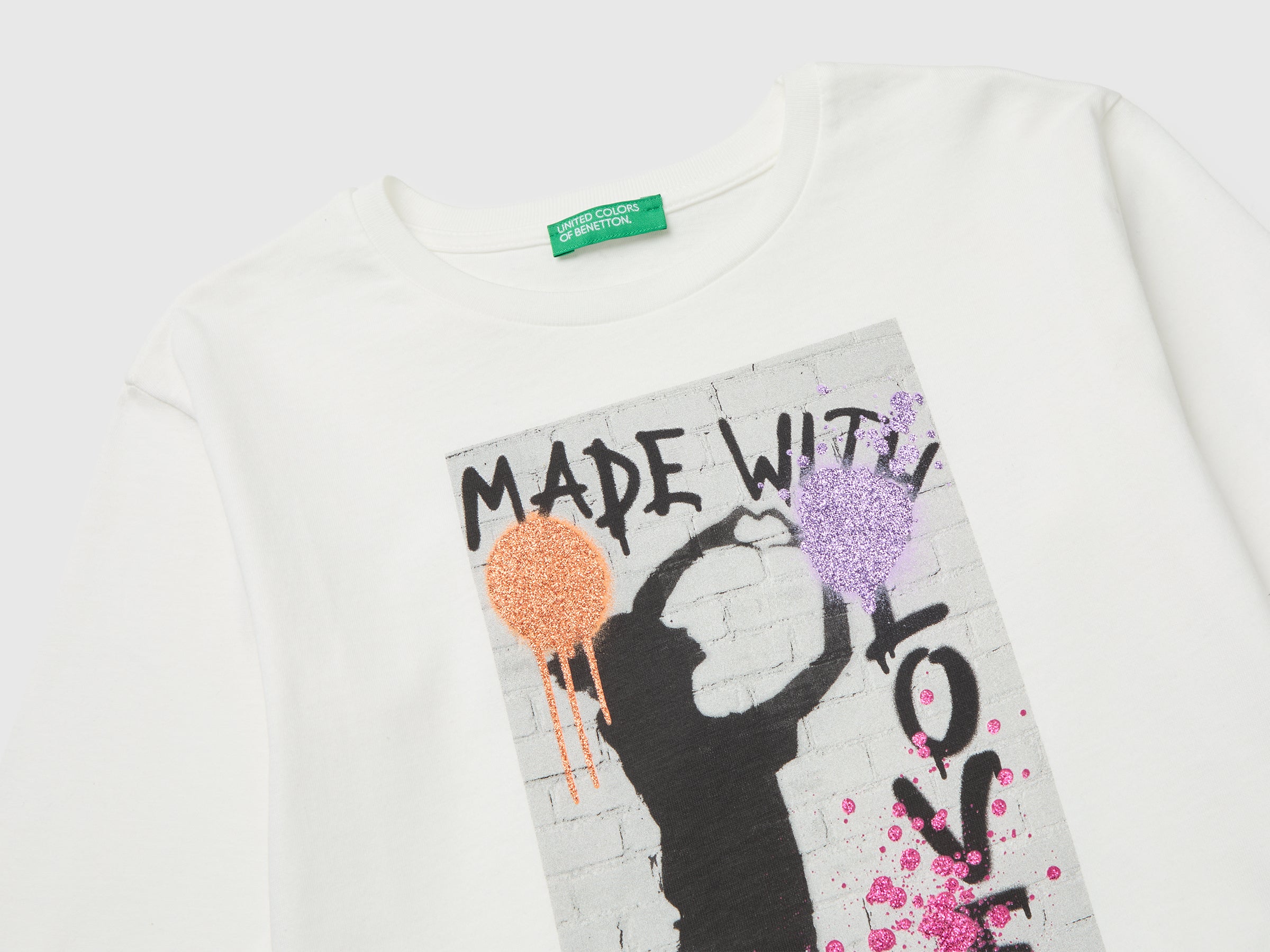 United Colors of Benetton t-shirt stampa glitter cotone bio