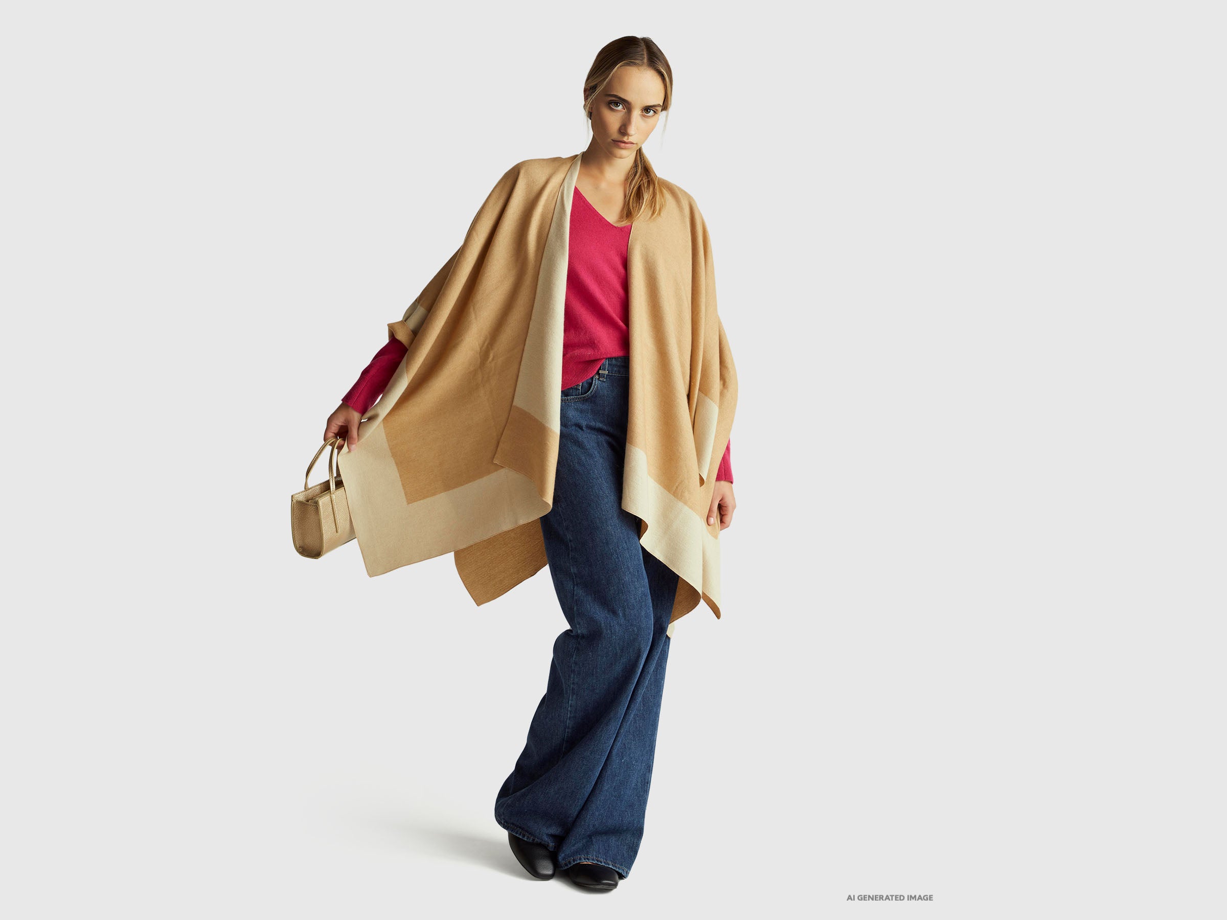 United Colors of Benetton Maglione Fucsia Lana Merino Scollo V
