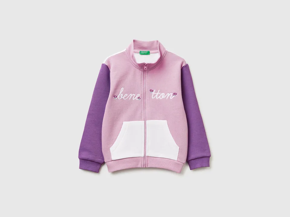 United Colors of Benetton Sweatshirts Zip felpa cotone bio stampa