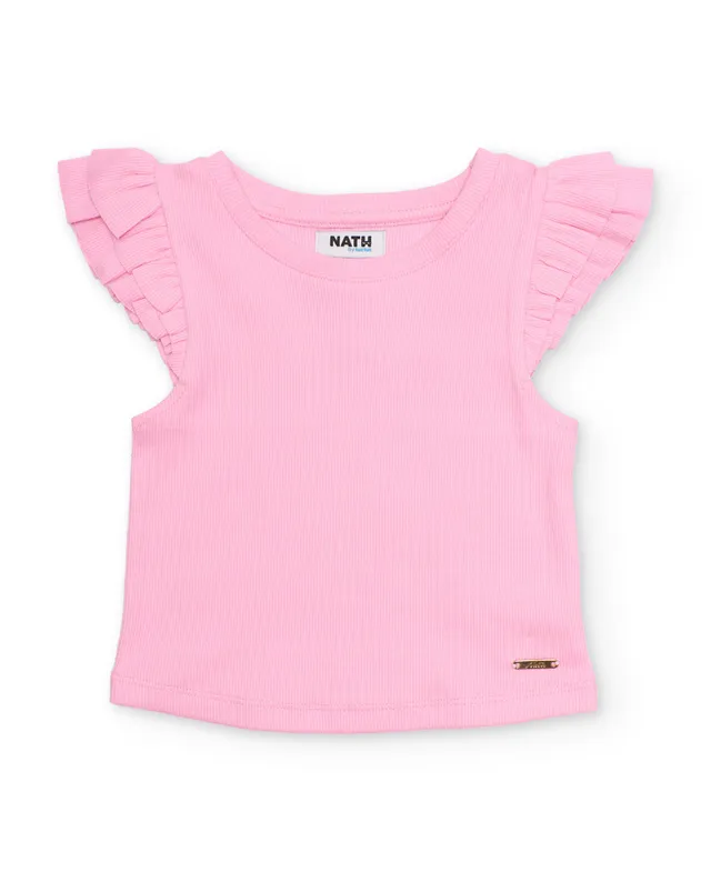 TucTuc Magliette Top bambina rosa maniche a volant cotone