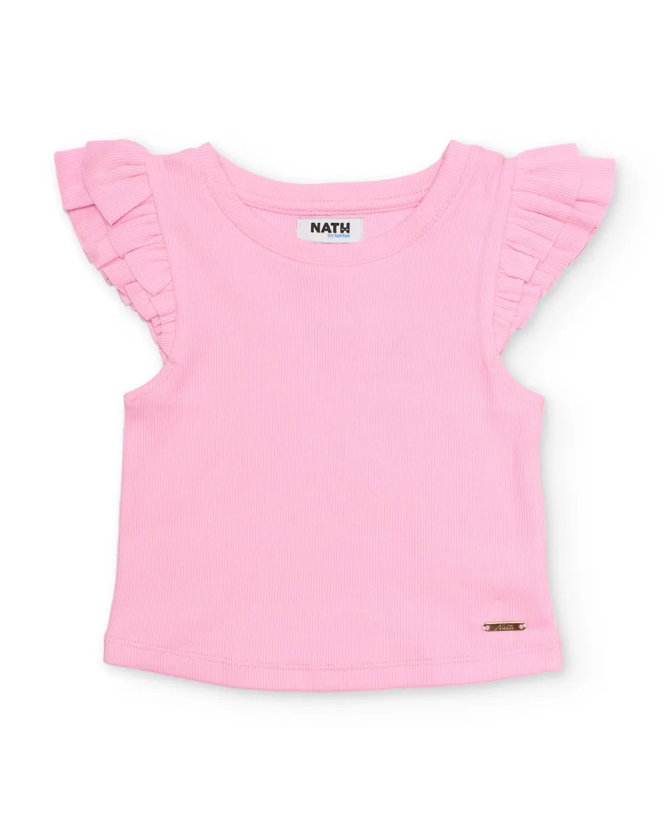 TucTuc Magliette Top bambina rosa maniche a volant cotone