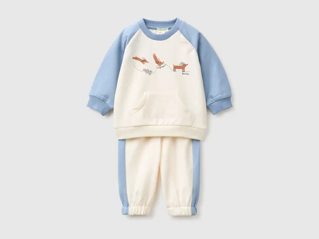 United Colors of Benetton tuta felpa bimbo cotone bio color block