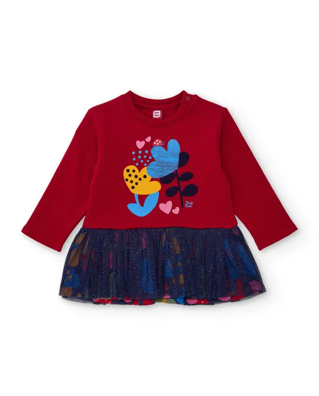 TucTuc Vestiti vestito bambina rosso cotone floreale