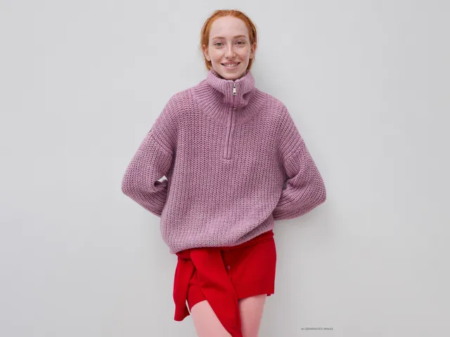 Benetton Maglione Collo Alto Mezza Zip Melange
