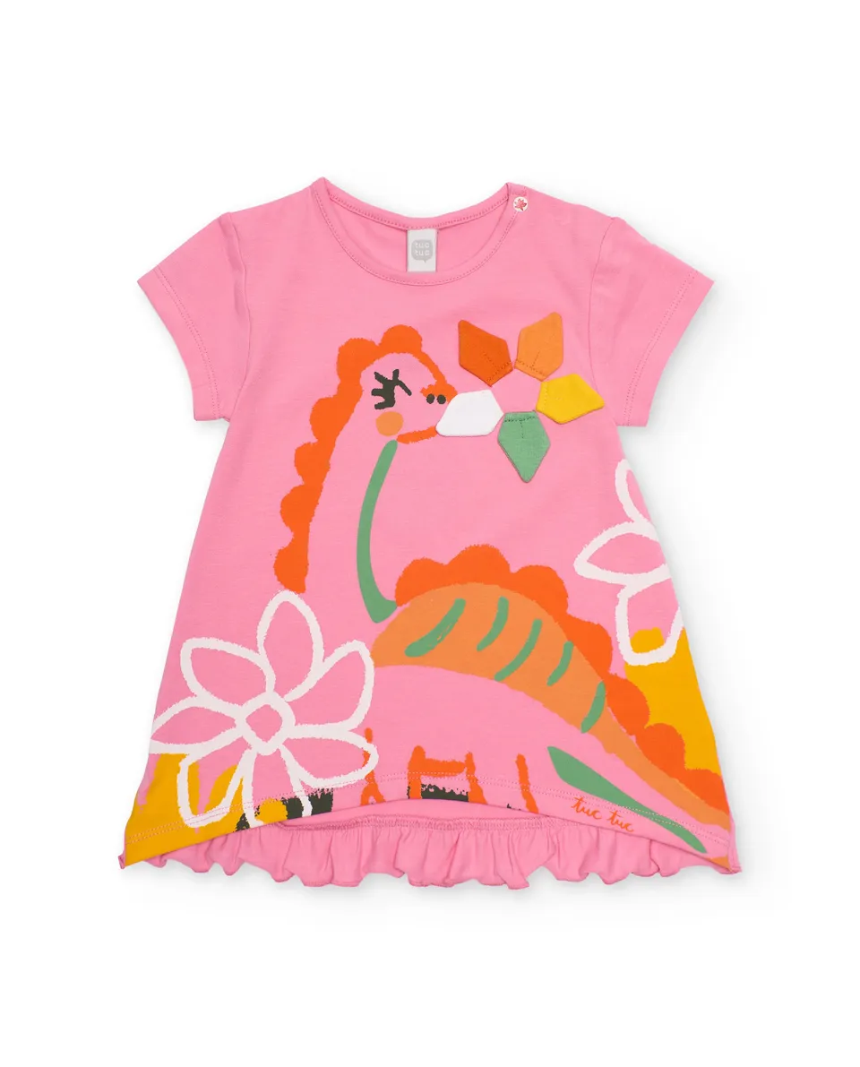 TucTuc Vestiti Abito Bambina Rosa Dinosauro Cotone