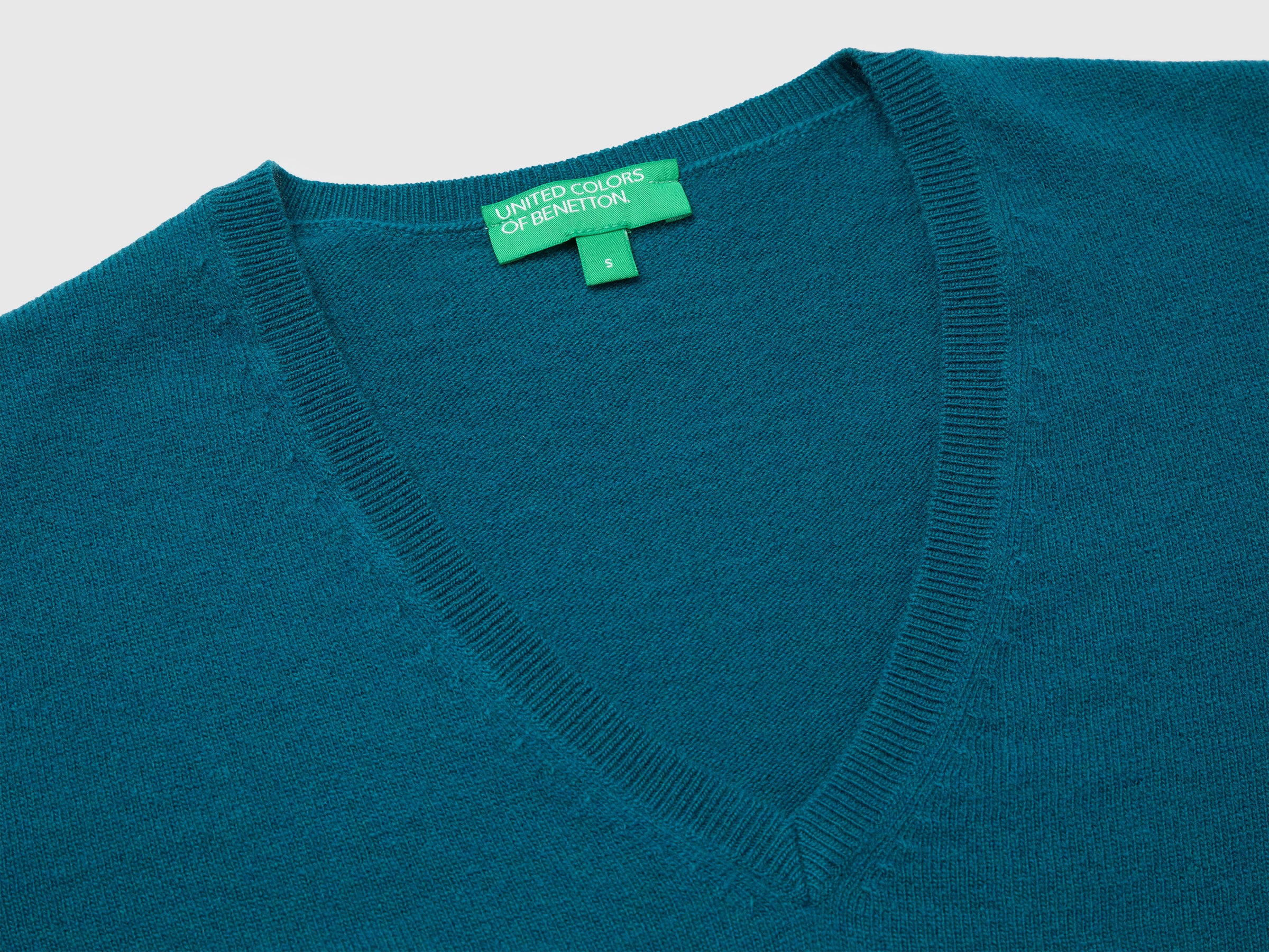 United Colors of Benetton Teal Maglione Lana Merino Scollo V M