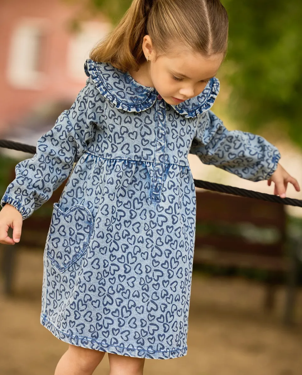 TucTuc Vestiti vestito bambina denim cuori maniche lunghe
