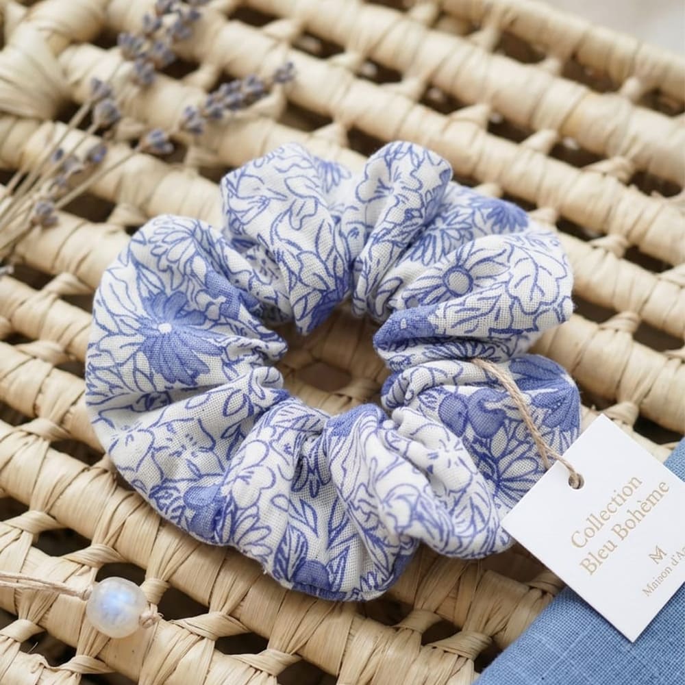 Petite Citrouille Chouchou Bleu Bohème elastico capelli cotone blu