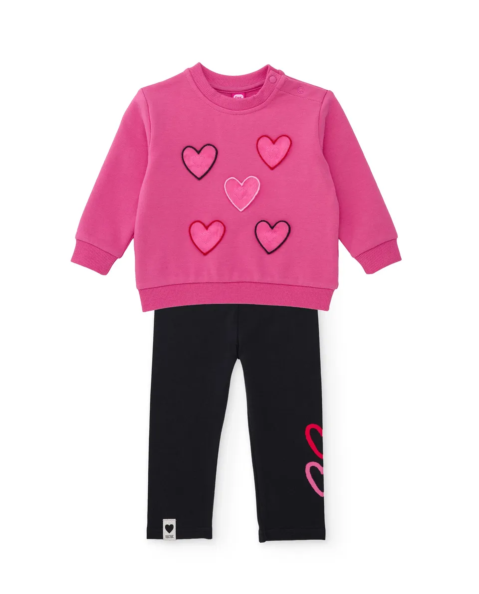 TucTuc Completi felpa e leggings bambina rosa cuori felpa