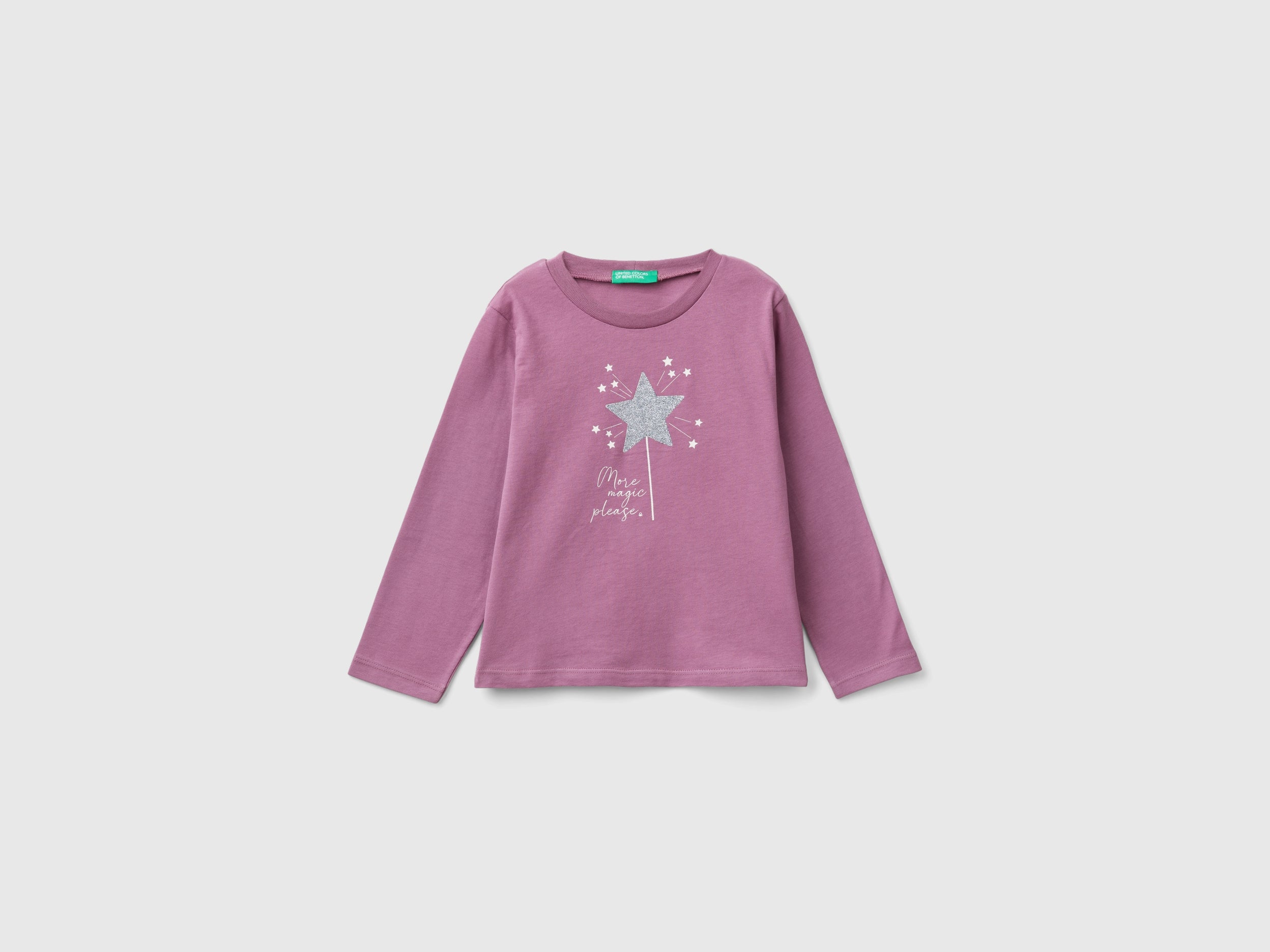 United Colors of Benetton T-shirt glittery print maglietta bimba cotone bio