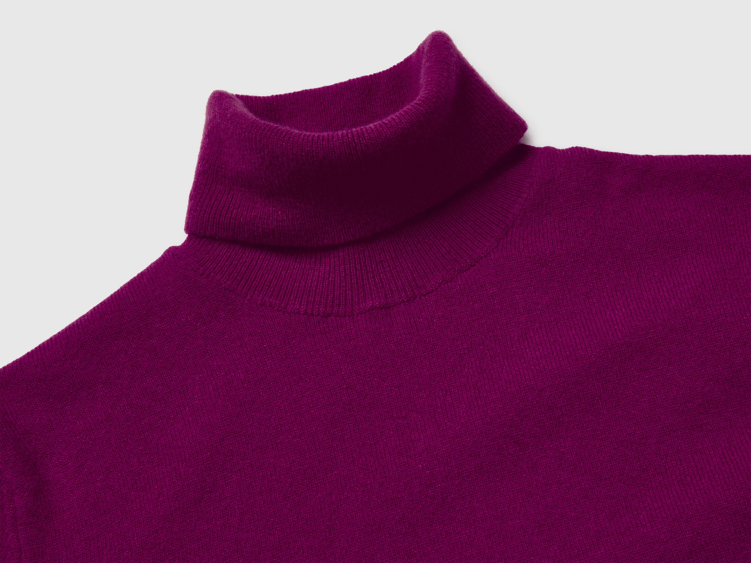 Benetton Maglione Dolcevita Lana Merino Viola