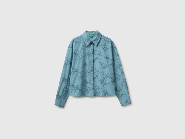 United Colors of Benetton camicia cotone ricamo floreale donna