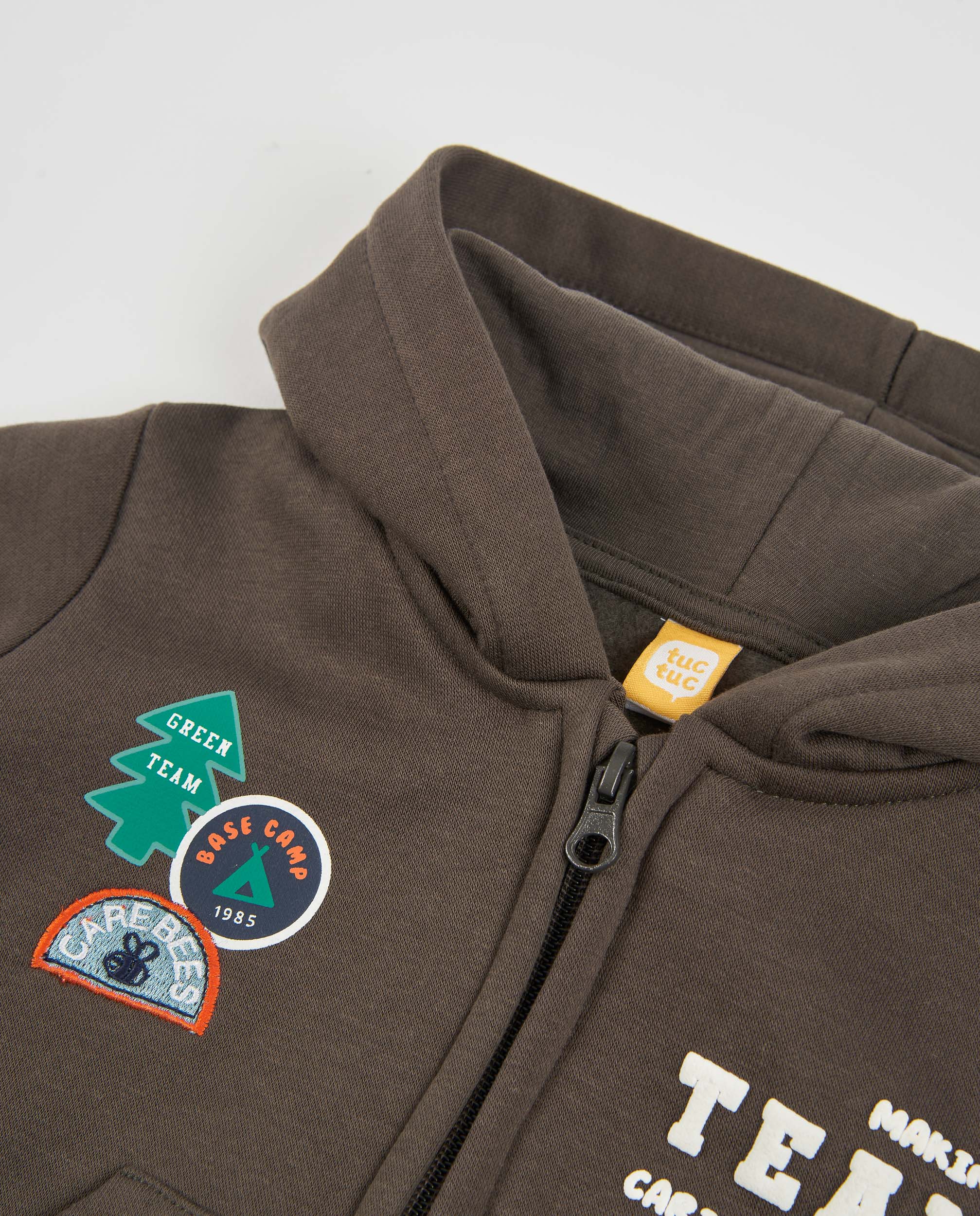 TucTuc Felpa Cappuccio Bambino Marrone Felpata Zip
