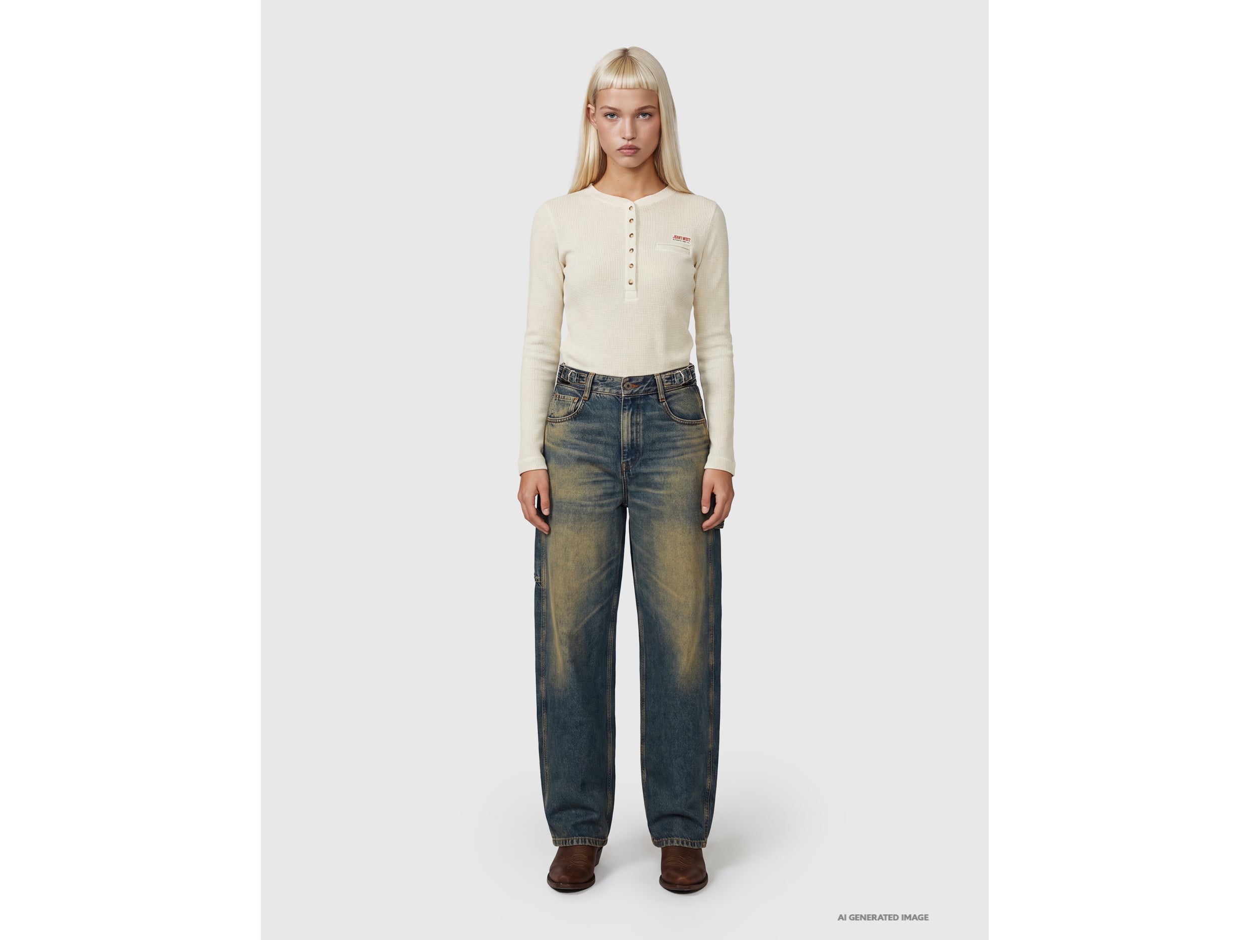 Benetton Henley Vintage maglietta manica lunga cotone M