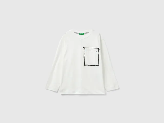 United Colors of Benetton T-Shirt Cotone Bio Uomo Manica Lunga Tasca