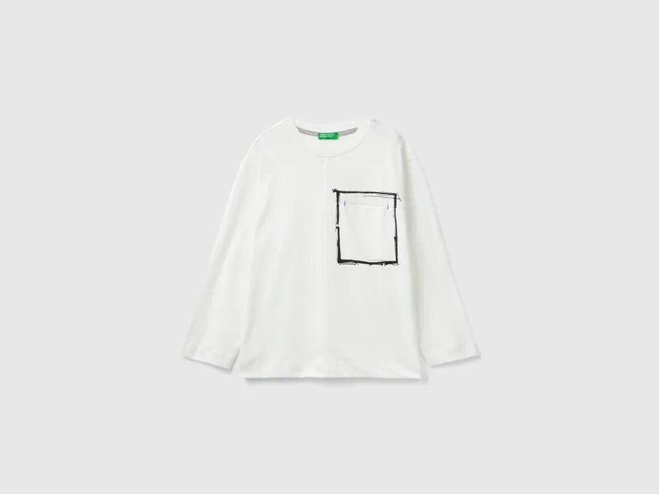 United Colors of Benetton T-Shirt Cotone Bio Uomo Manica Lunga Tasca