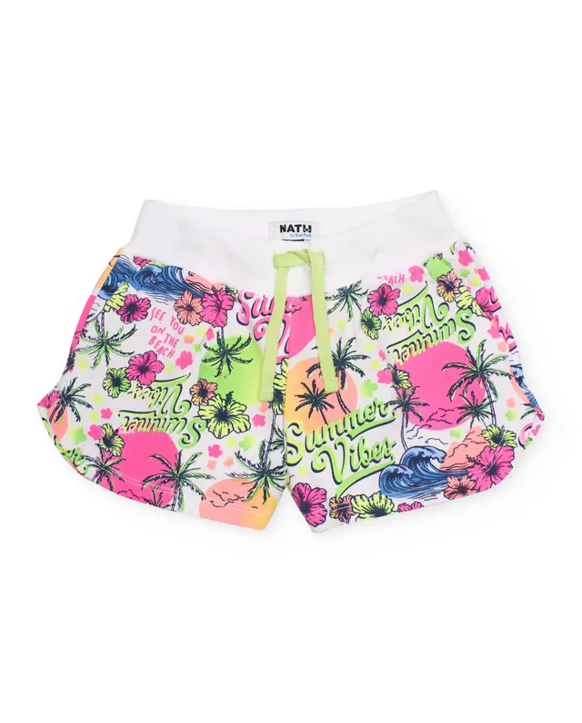 TucTuc Bermuda Shorts Bimba Rosa Stampa Tropicale Fluo