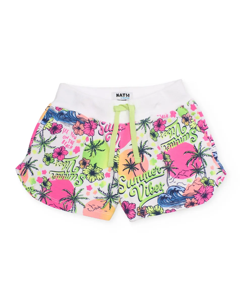 TucTuc Bermuda Shorts Bimba Rosa Stampa Tropicale Fluo