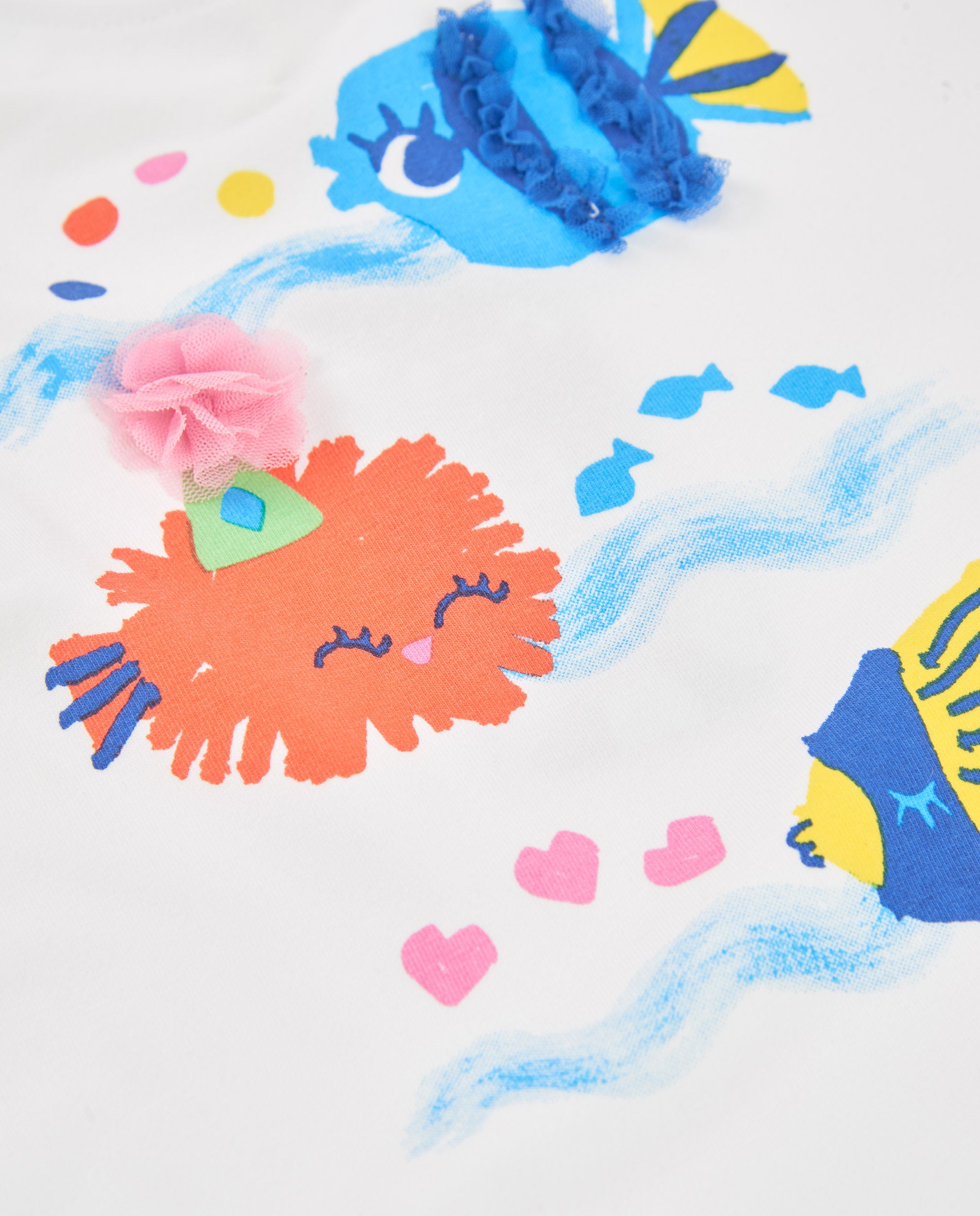 TucTuc Magliette T-Shirt Bambina Bianco Pesci Rilievo