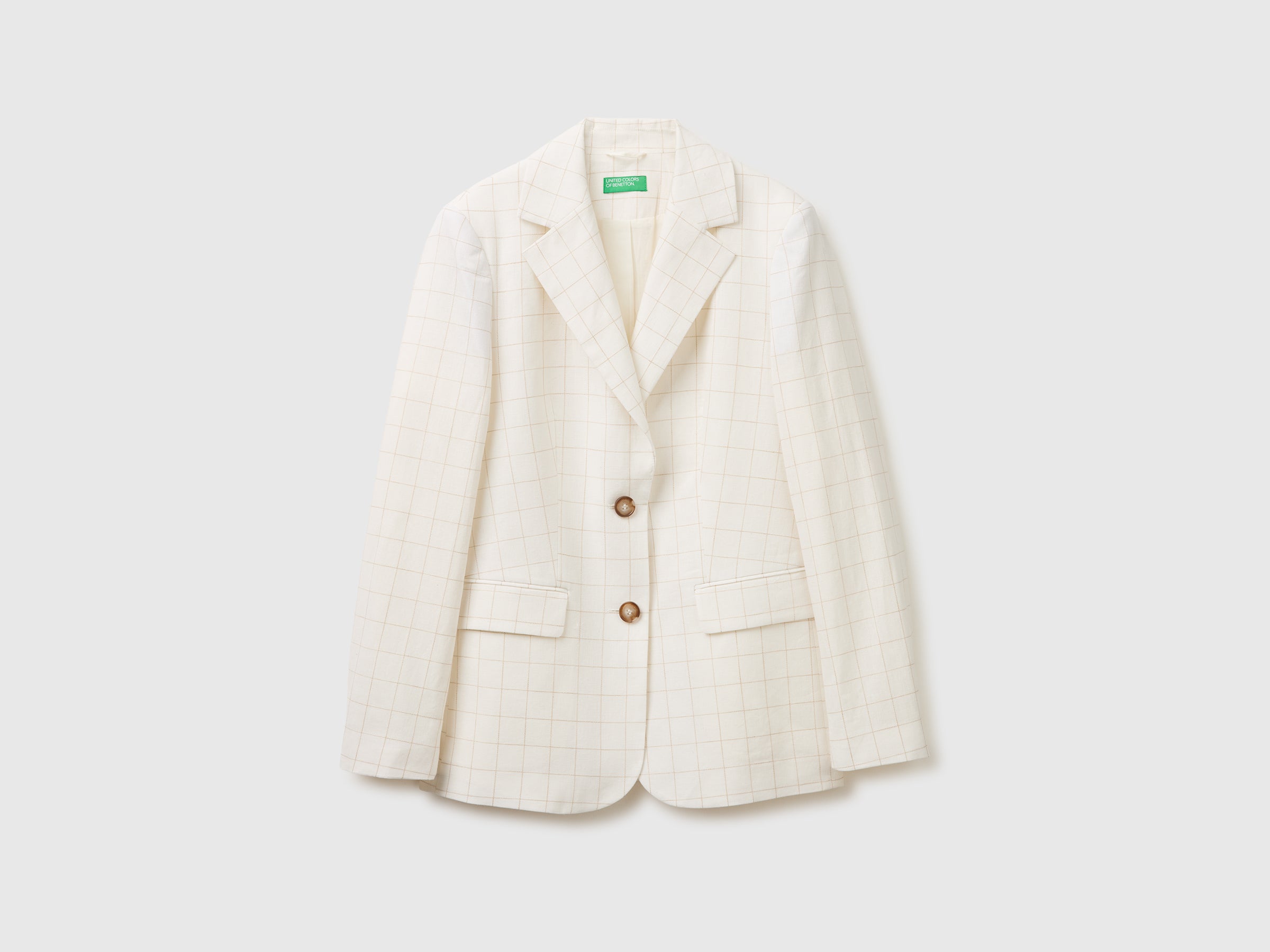 Benetton Checked Blazer giacca quadri lino cotone taglia 42