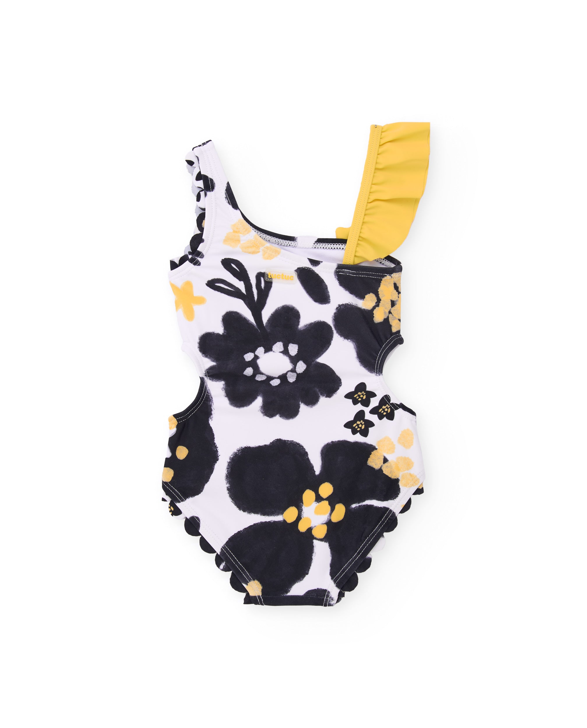 TucTuc Costumi Da Bagno costume bambina nero floreale asimmetrico