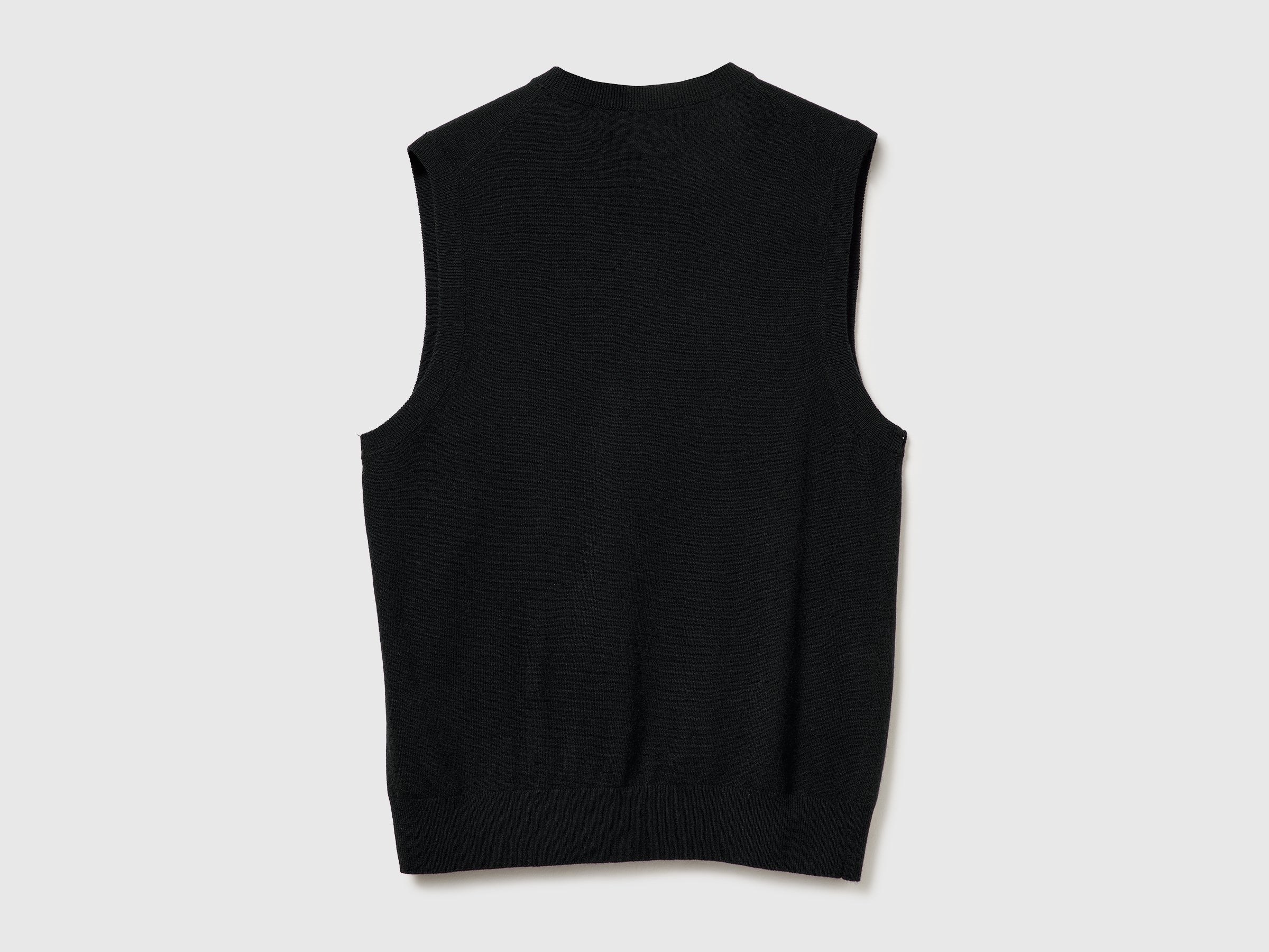 United Colors of Benetton gilet lana merino nero scollo V