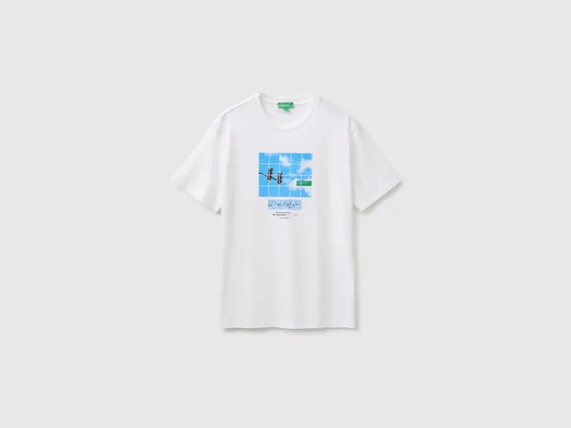 United Colors of Benetton T-shirt logo taglia M in cotone biologico