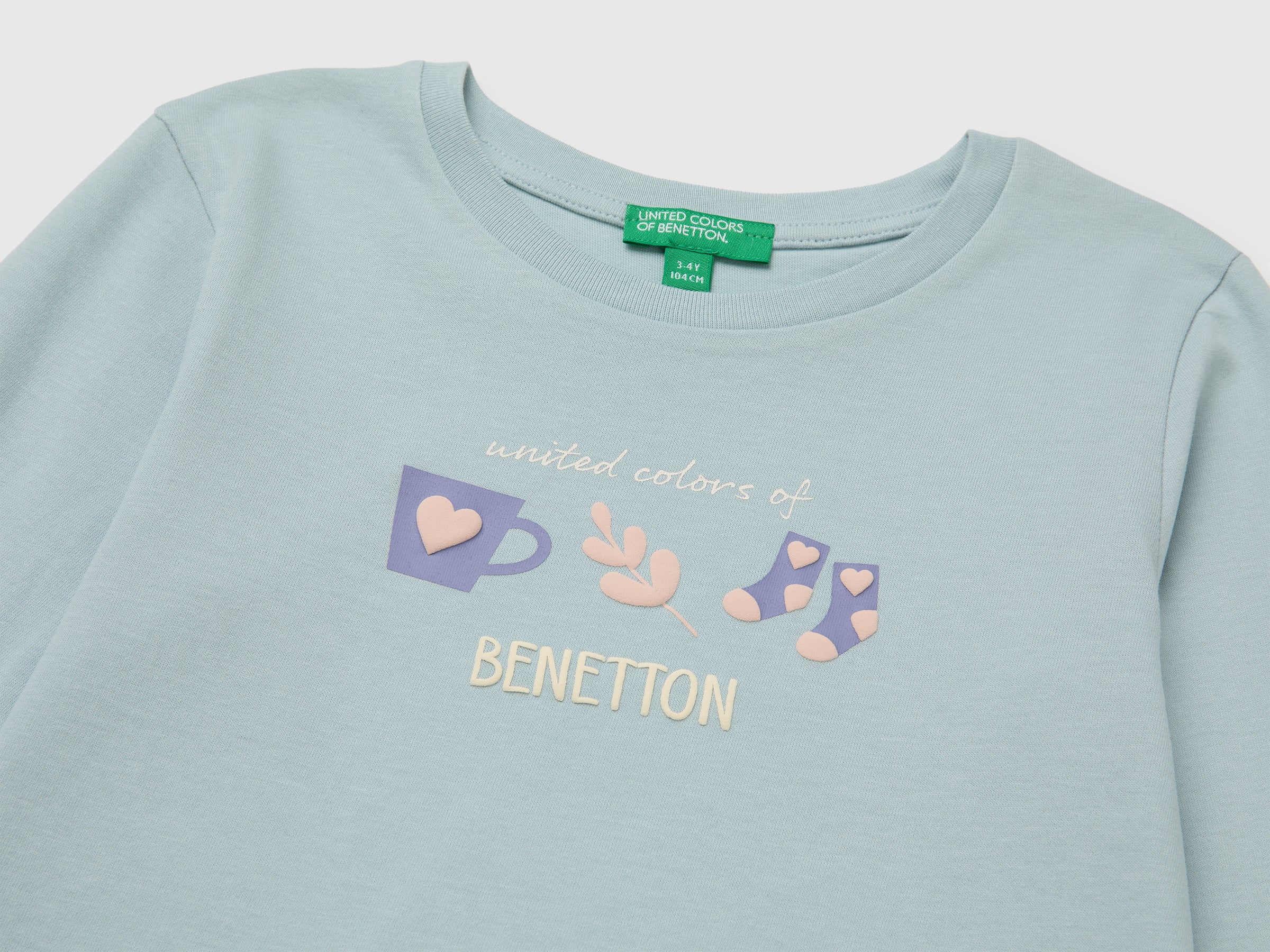 United Colors of Benetton T-shirt maglia cotone bio maniche lunghe