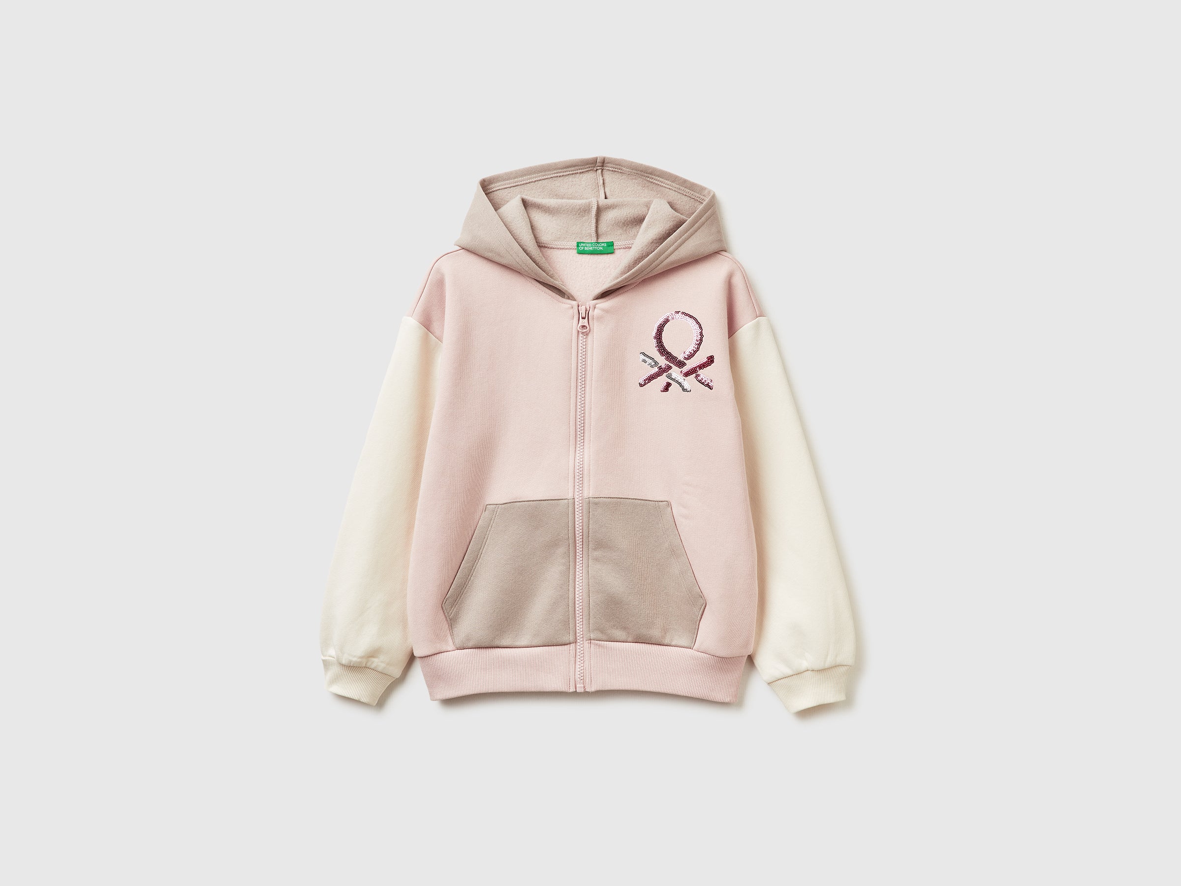 Benetton Sweatshirts Felpa zip paillettes misto cotone taglia M