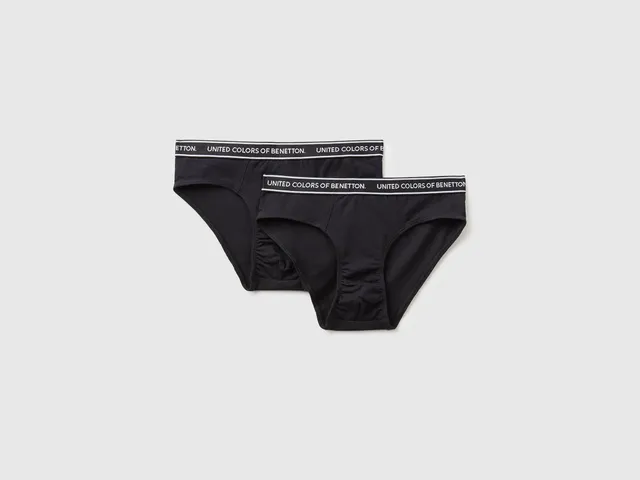United Colors of Benetton Logo set 2 slip cotone nero 3-4