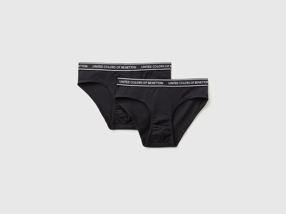 United Colors of Benetton Logo set 2 slip cotone nero 3-4