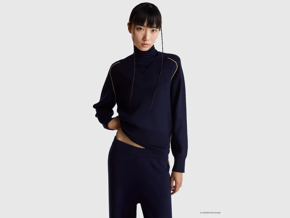 United Colors of Benetton Maglione scollo V viscosa boxy