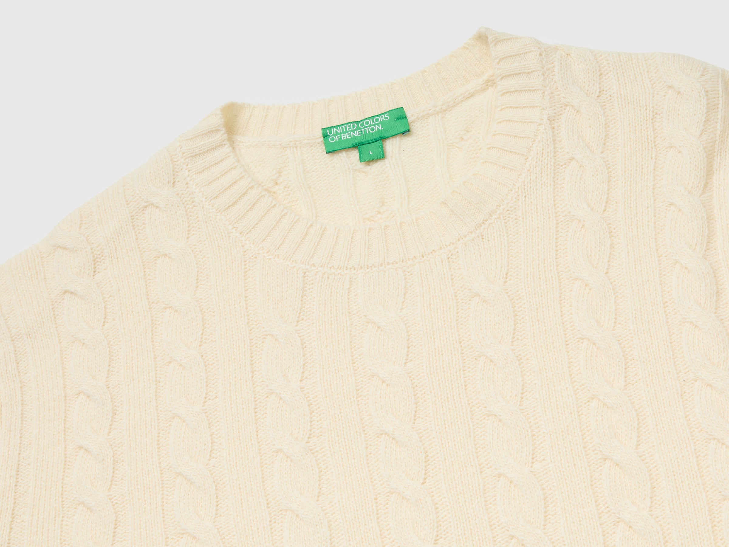 United Colors of Benetton Crew-neck cable maglione misto lana trecce
