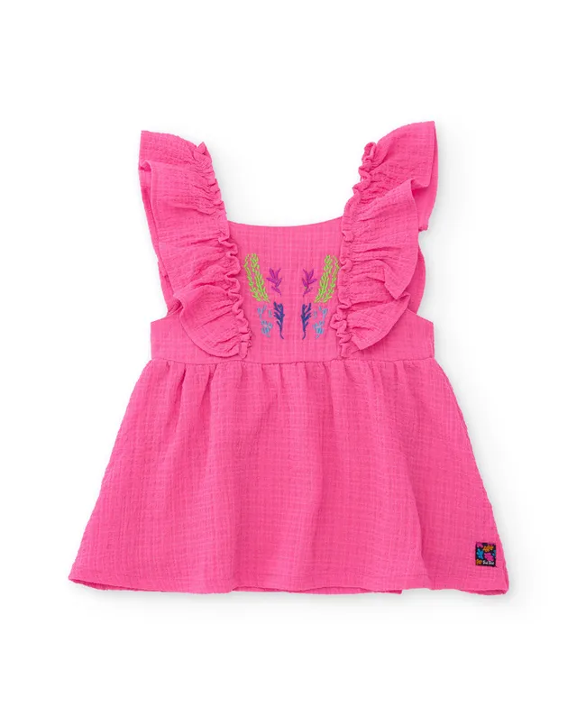 TucTuc Vestiti Vestito Bimba Fucsia Ricamo Cotone 6M-10A