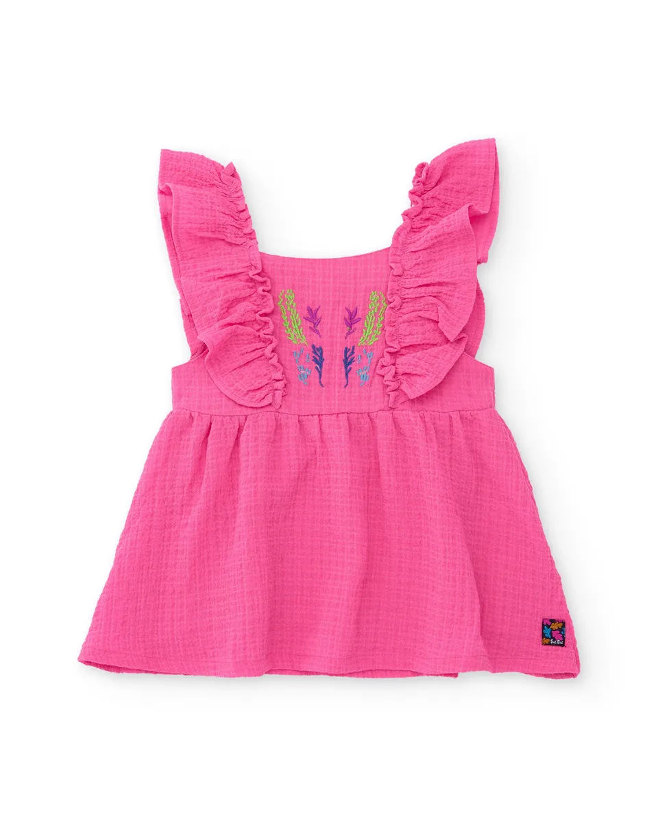 TucTuc Vestiti Vestito Bimba Fucsia Ricamo Cotone 6M-10A
